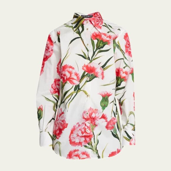 Dolce & Gabbana Floral Print Button Down Cotton Blouse - Picture 1 of 11